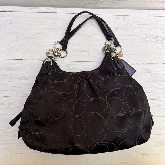 COACH Signature Maggie Mia Hobo Bag Black Sateen H1073-16153 Retired Style - Picture 2 of 14